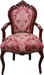 4250828381836 - Barock Esszimmer Stuhl Bordeaux Muster   Braunrot mit Armlehnen - Limited Edition