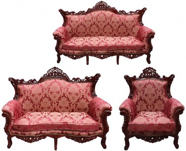 4250828382079 - Barock Wohnzimmer Set Bordeaux Muster   Braunrot - 3-er Sofa + 2-er Sofa + 1 Sessel - Barock MÃ¶bel