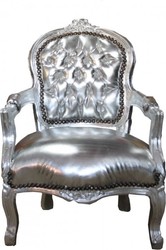 4250828382086 - Barock Kinder Stuhl Silber Lederoptik  Silber - Armlehnstuhl