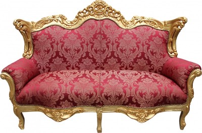 4250828382239 - Barock 2-er Sofa Master Bordeaux Muster   Gold Mod1 - Wohnzimmer Couch MÃ¶bel Lounge