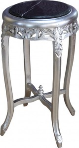 4250828382291 - Barock Beistelltisch mit Marmorplatte Rund Silber Schwarz 72 x 39 cm Antik Stil