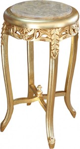 4250828382819 - Barock Beistelltisch mit Marmorplatte Rund Gold Creme 72 x 39 cm Antik Stil
