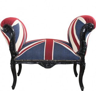 4250828383311 - Barock Schemel Hocker Union Jack   Schwarz - Sitzbank