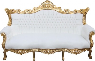 4250828383519 - Barock 3-er Sofa  Master Weiss   Gold - Antik MÃ¶bel