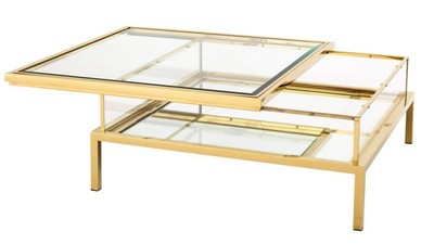 4250828383816 - Luxus Art Deco Designer Couchtisch Edelstahl vergoldet mit Spiegelglas - Luxus Kollektion
