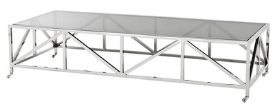 4250828383830 - Luxus Art Deco Designer Couchtisch Edelstahl poliert mit Rauchglas 170 x70 cm - Luxus Kollektion 4250828383830 - Luxus Art Deco Designer Couchtisch Edelstahl poliert mit Rauchglas 170 x70 cm - Luxus Kollektion