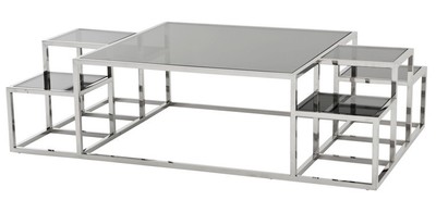 4250828383854 - Luxus Art Deco Designer Couchtisch Edelstahl poliert mit Rauchglas 150 x 90 cm - Luxus Kollektion 4250828383854 - Luxus Art Deco Designer Couchtisch Edelstahl poliert mit Rauchglas 150 x 90 cm - Luxus Kollektion