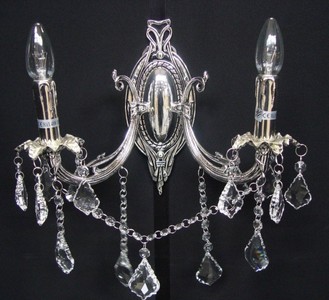 4250828385216 - Barock Kristall Wandleuchter 2-Flammig Silber ModK9 - Wandlampe Wand Beleuchtung