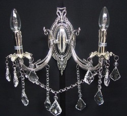 4250828385216 - Barock Kristall Wandleuchter 2-Flammig Silber ModK9 - Wandlampe Wand Beleuchtung
