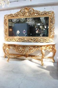 4250828385360 - Riesige Barock Spiegelkonsole Gold mit weiÃer Marmorplatte - Luxus Wohnzimmer MÃ¶bel Konsole mit Spiegel