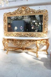 4250828385360 - Riesige Barock Spiegelkonsole Gold mit weiÃer Marmorplatte - Luxus Wohnzimmer MÃ¶bel Konsole mit Spiegel