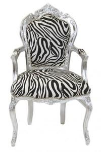 4250828386251 - Barock Esszimmer Stuhl Zebra   Silber mit Armlehnen