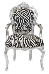 4250828386251 - Barock Esszimmer Stuhl Zebra   Silber mit Armlehnen