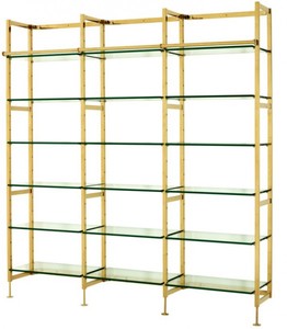 4250828386695 - Luxus Regal Schrank Edelstahl Gold mit Glasböden B 223 x H 245 cm Bücherregal Regal Schrank - Art Deco Möbel 4250828386695 - Luxus Regal Schrank Edelstahl Gold mit Glasböden B 223 x H 245 cm Bücherregal Regal Schrank - Art Deco Möbel