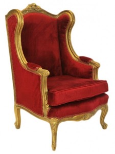 4250828387364 - Barock Lounge Thron Sessel Bordeaux Rot   Gold - Ohren Sessel - Ohrensessel Tron Stuhl