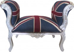 4250828387432 - Barock Schemel Hocker Union Jack   Silber - Sitzbank