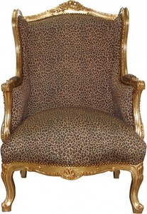 4250828387456 - Barock Lounge Thron Sessel Leopard   Gold Mod2 - Ohren Sessel - Ohrensessel Tron Stuhl
