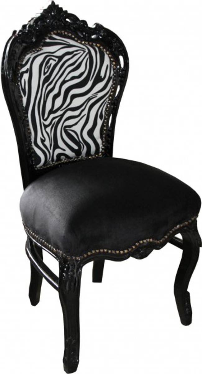 Casa Padrino Baroque Dinner Chair Without Armrests Black Zebra