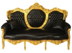 4250828387562 - Barock 3er Sofa King Schwarz Lederoptik   Gold - Wohnzimmer Couch MÃ¶bel Lounge