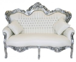 4250828387593 - Barock 2er Sofa Master WeiÃ Lederoptik   Silber - Wohnzimmer Couch MÃ¶bel Lounge