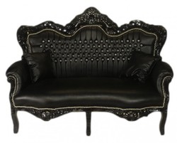 4250828387609 - Barock 2er Sofa Master Schwarz Lederoptik   Schwarz mit Bling Bling Glitzersteinen - Wohnzimmer Couch MÃ¶bel Lounge
