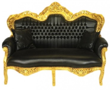 4250828388323 - Barock 2er Sofa Master Schwarz Lederoptik   Gold - Wohnzimmer Couch MÃ¶bel Lounge
