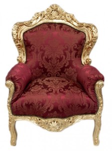 4250828388378 - Barock Sessel King  Bordeaux Muster   Gold Mod2 - MÃ¶bel Antik Stil