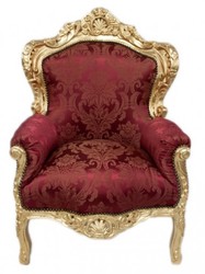 4250828388378 - Barock Sessel King  Bordeaux Muster   Gold Mod2 - MÃ¶bel Antik Stil