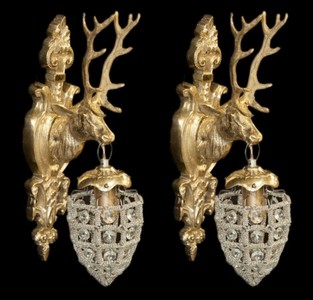 4250828388408 - Barock Wandleuchten Set Hirsch 1-Flammig Gold - Wandlampe Wand Beleuchtung