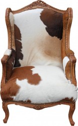 4250828388453 - Barock Lounge Thron Sessel Kuhfell Mod2 - Ohren Sessel - Ohrensessel Tron Stuhl - Unikat!