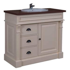 4250828388750 - Landhaus Stil Waschschrank Waschtisch inkl 1 Waschbecken Creme   Braun - Bad Schrank