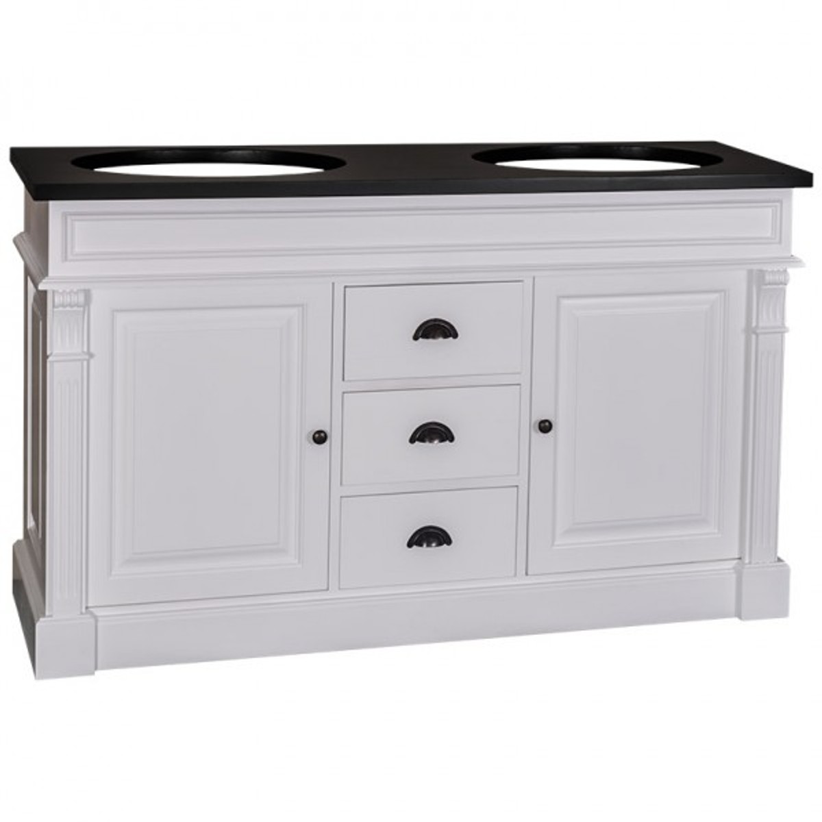 4250828388873 - Landhaus Stil Waschschrank Waschtisch inkl 2 Waschbecken mit Schubladen und SchranktÃ¼ren Nizza - Bad Schrank Massivholz