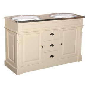 4250828388903 - Landhaus Stil Waschschrank Waschtisch inkl 2 Waschbecken mit Schubladen und SchranktÃ¼ren Nizza - Bad Schrank Massivholz