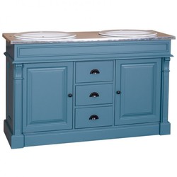 4250828388866 - Landhaus Stil Waschschrank Waschtisch inkl 2 Waschbecken mit Schubladen und SchranktÃ¼ren Nizza - Bad Schrank Massivholz