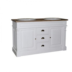 4250828388880 - Landhaus Stil Waschschrank Waschtisch inkl 2 Waschbecken mit Schubladen und SchranktÃ¼ren Nizza - Bad Schrank Massivholz