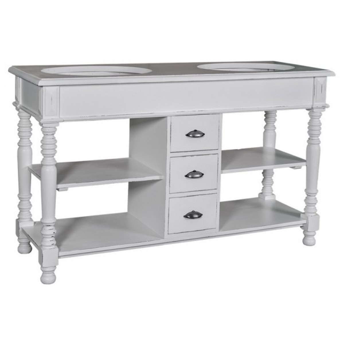 4250828388958 - Landhaus Stil Waschschrank Waschtisch inkl 2 Waschbecken mit Schubladen San Sebastian - Bad Schrank Massivholz