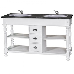 4250828388941 - Landhaus Stil Waschschrank Waschtisch inkl 2 Waschbecken mit Schubladen San Sebastian - Bad Schrank Massivholz