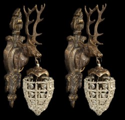 4250828389023 - Barock Wandleuchten Set Hirsch 1-Flammig Altgold Antik Stil - Wandlampe Wand Beleuchtung