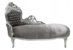 4250828389085 - Barock Chaiselongue King Grau Silber Mod2 - Recamiere Liege Wohnzimmer