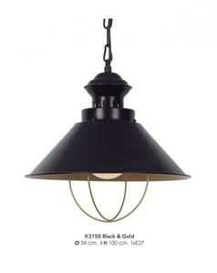 4250828389238 - HÃ¤ngeleuchte Deckenleuchte Schwarz   Gold Industrial Design 34 cm Durchmesser - Industrie Lampe Leuchte Industrieleuchte