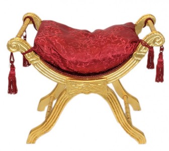 4250828390890 - Barock Sitzhocker - Kreuzhocker Bordeaux Muster   Gold - Antik MÃ¶bel