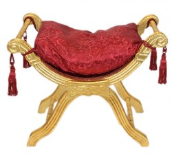 4250828390890 - Barock Sitzhocker - Kreuzhocker Bordeaux Muster   Gold - Antik MÃ¶bel