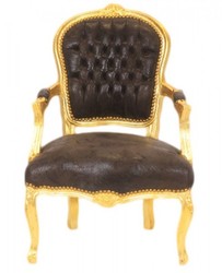 4250828392054 - Barock Salon Stuhl Braun Lederoptik   Gold - MÃ¶bel Antik Stil