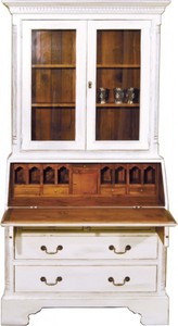 4250828393167 - Vintage SekretÃ¤r Schrank Antik Stil Weiss   Holzfarben H 210 x B 110 cm - Vitrine Regal Schrank Shabby Chic Hotel MÃ¶bel