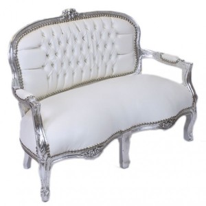 Casa Padrino Baroque Kider seat white leather look / silver antique style lounge – Bild 2