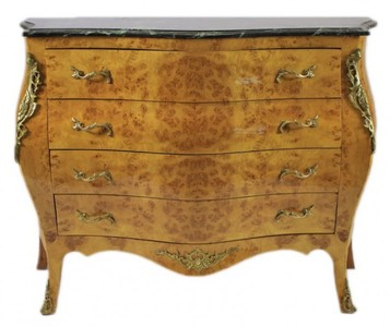 4250828393570 - Barock Kommode Ahornfarben mit grÃ¼ner Marmorplatte - Ludwig XIV Empire Kommode