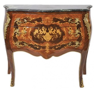 4250828393617 - Barock Kommode Braun mit grÃ¼ner Marmorplatte 3 Schubladen - Empire Kommode