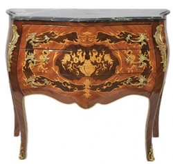 4250828393617 - Barock Kommode Braun mit grÃ¼ner Marmorplatte 3 Schubladen - Empire Kommode