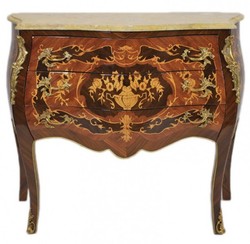 4250828393624 - Barock Kommode Braun mit cremefarbener Marmorplatte 3 Schubladen - Empire Kommode