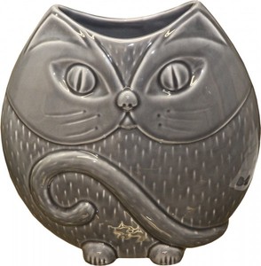 4250828393709 - Designer Vase Cat aus Glas Grau glÃ¤nzend HÃ¶he 25 cm Breite 25 cm